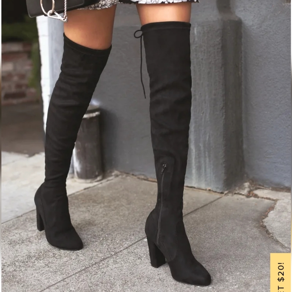 Lulu's Black Suede Over the Knee Boots 7.5